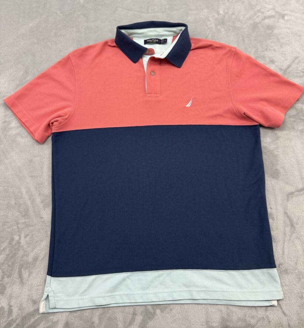 Nautica Mens Polo Shirt Large Multi Color Short Sleeve collard Shirt